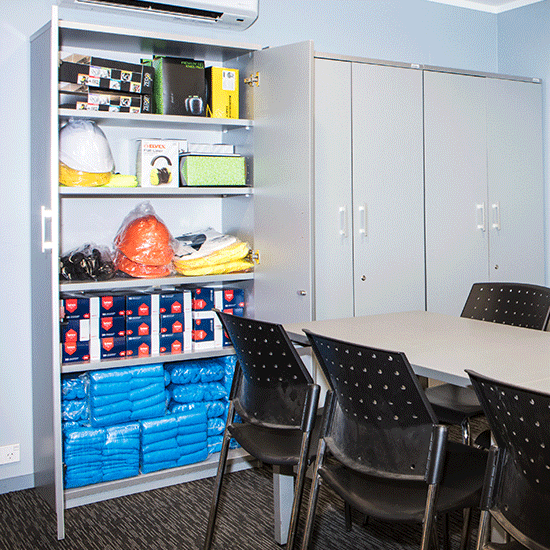 Supply closet in staff room